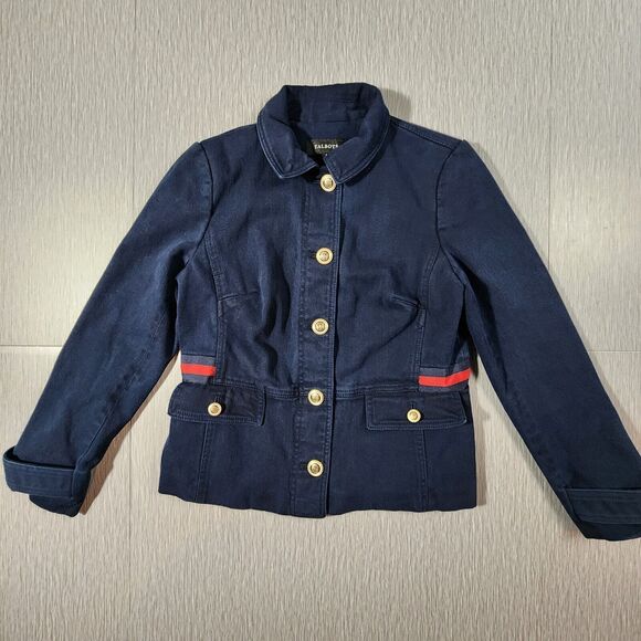 Talbots Black Single Breasted Blazer Jacket Gold Buttons Military Style Size 2 - Picture 1 of 13